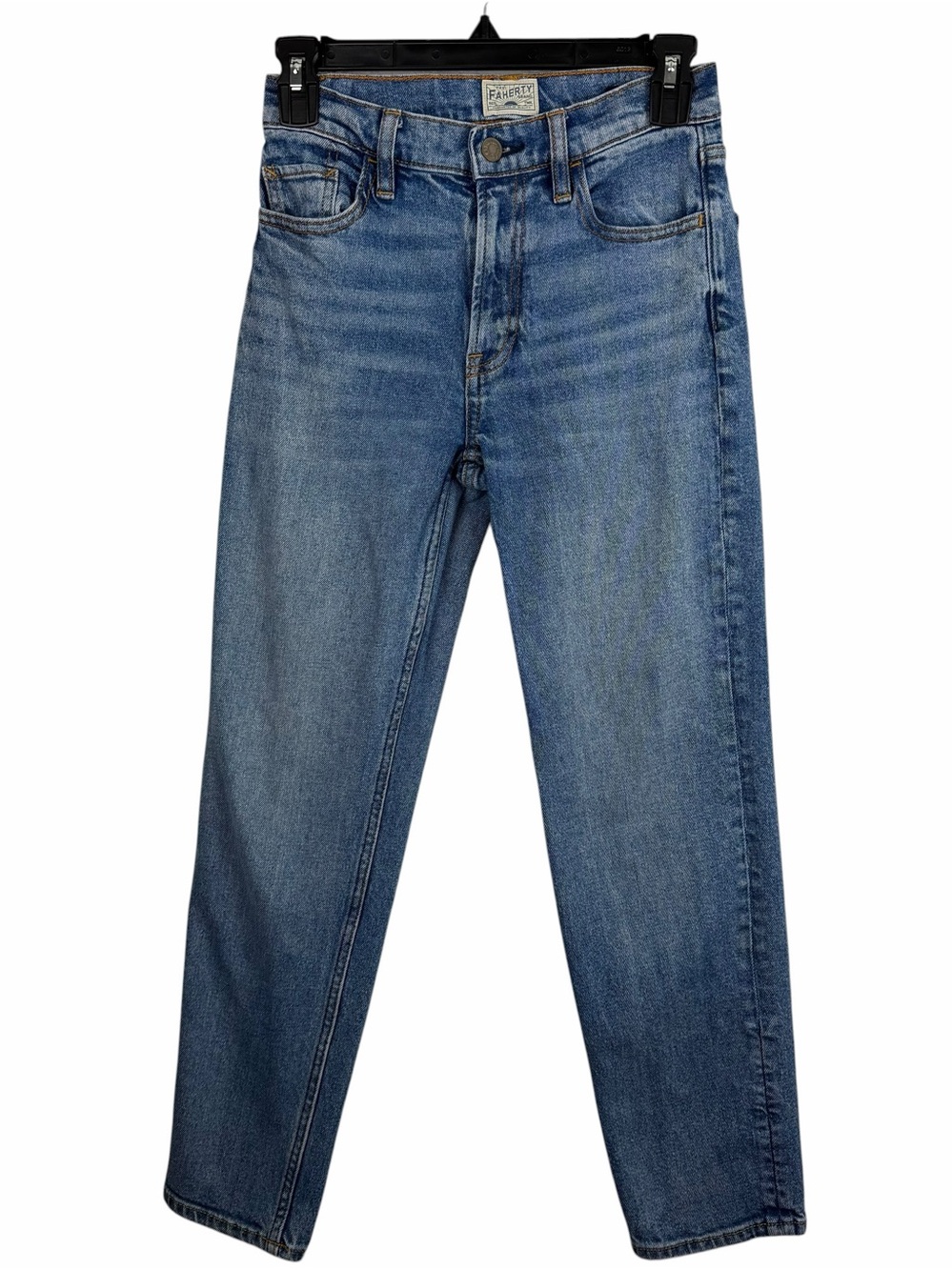 Faherty | Blue Medium Wash Organic Cotton Blend Slim Straight Jeans